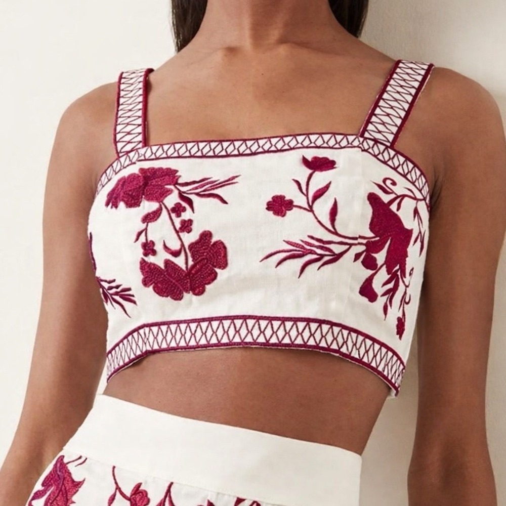 ALEXIS Olva Embroidered Crop Top Floral Square Neck‎ Sleeveless Small